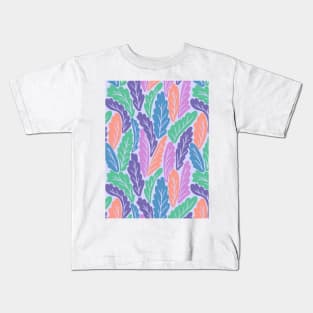 Tropical colorful leaves botanical pattern in pastel tones Kids T-Shirt